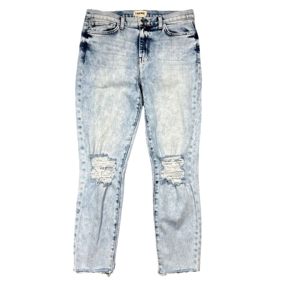 L’Agence High Rise Skinny Crop Jeans 29 (30x25) Blue Distressed Stretch Womens